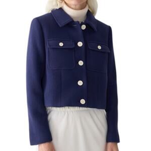 J. Crew Lady Jacket Italian Stadium Cloth Wool Blend Navy Blue Size 20